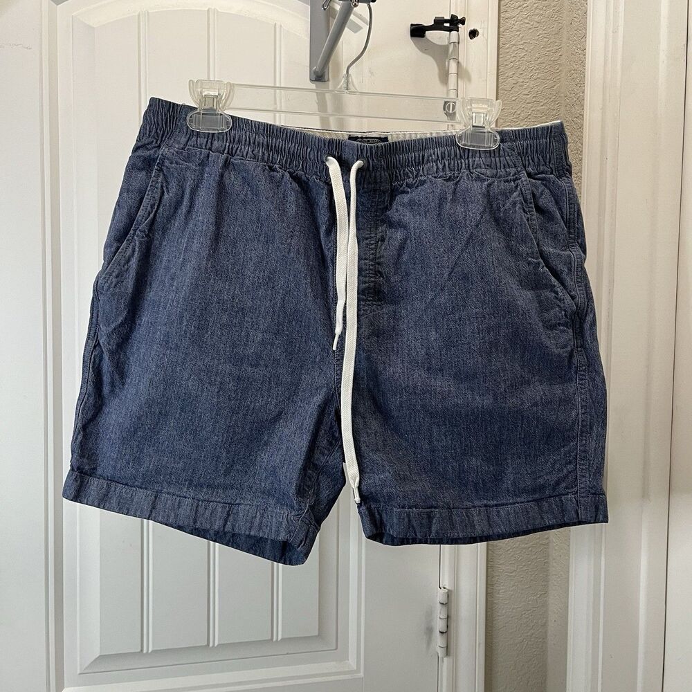 J.CREW Dock Shorts Mens Size L Blue Chambray Drawstring Chino Elastic Waist